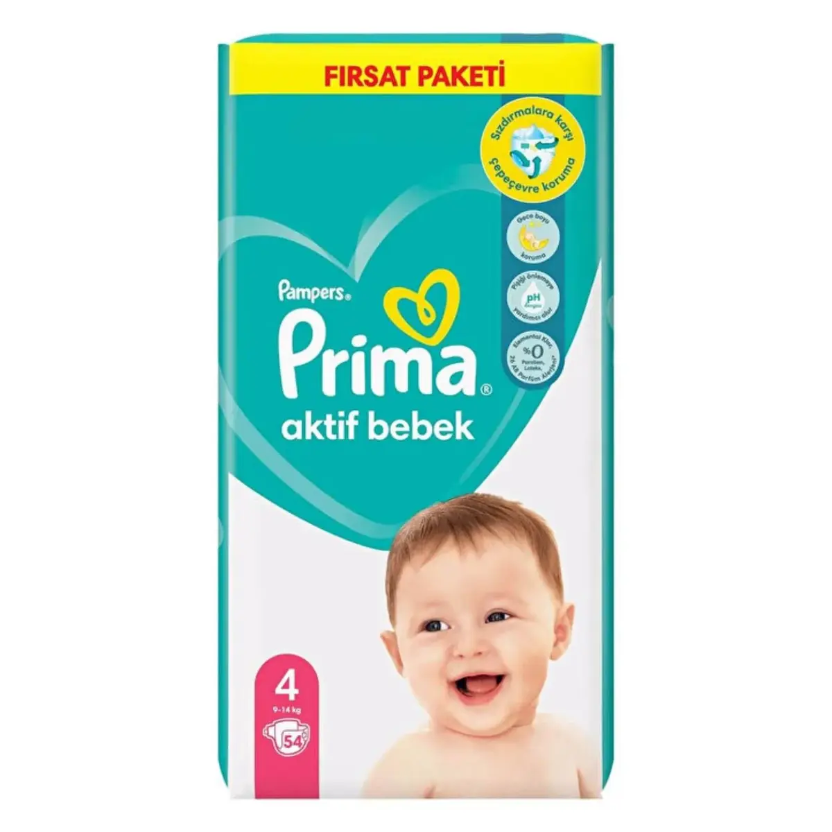 Prima Aktif Bebek Bezi 4 Beden 9-14 Kg 54lü Fırsat Paketi