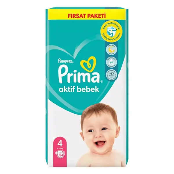Prima Aktif Bebek Bezi 4 Beden 9-14 Kg 54lü Fırsat Paketi