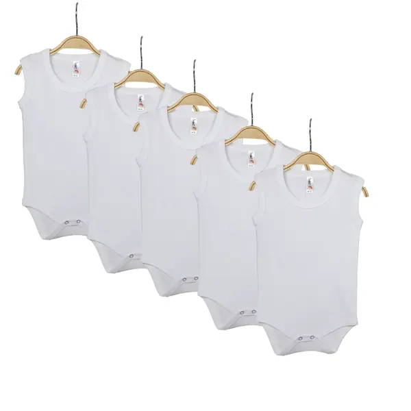 Hvc Bebek Body Askılı Atlet Body Ribanalı Pamuklu Zıbın Beyaz 5li Unisex