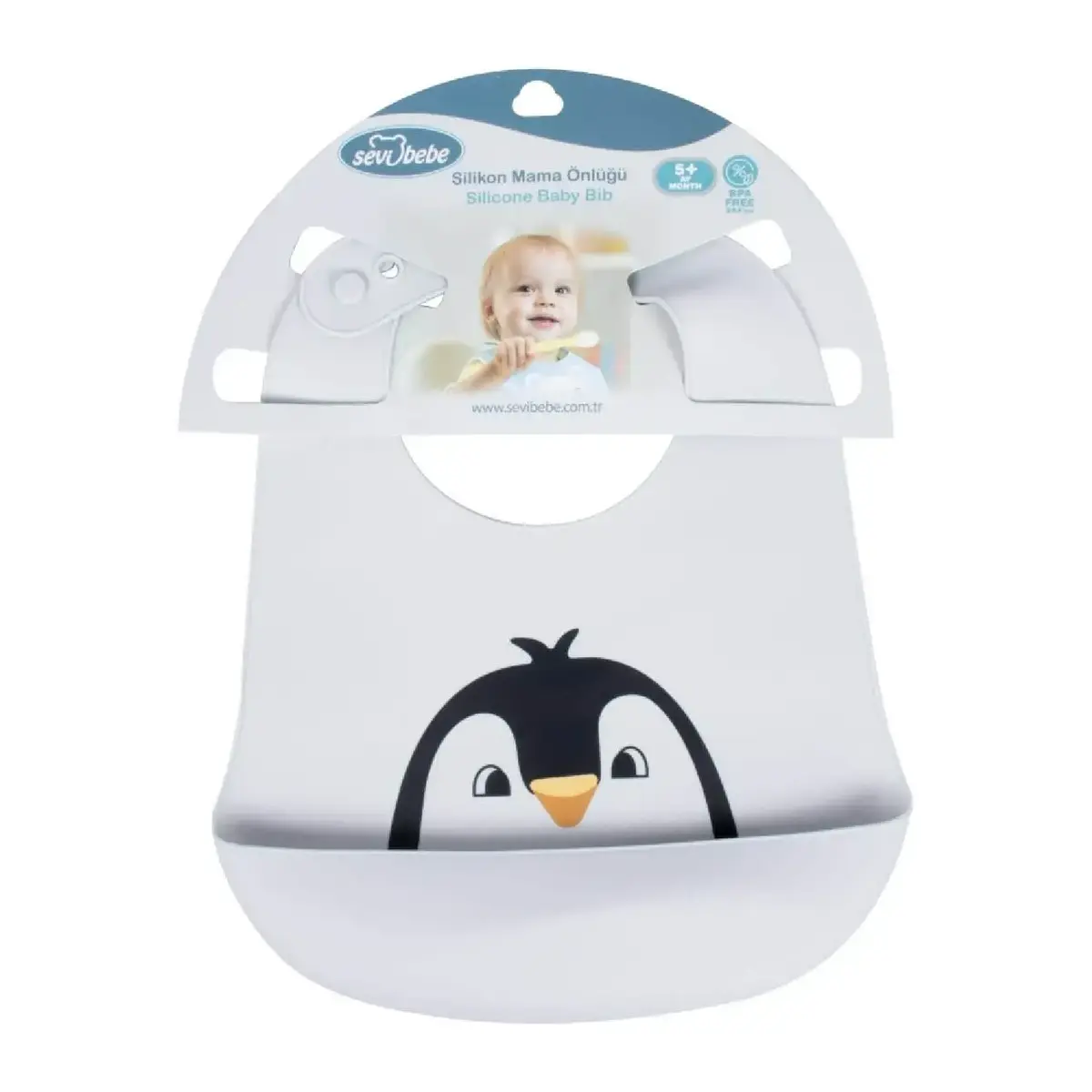 Sevi Bebe Ayarlanabilir Silikon Mama Önlüğü Gri
