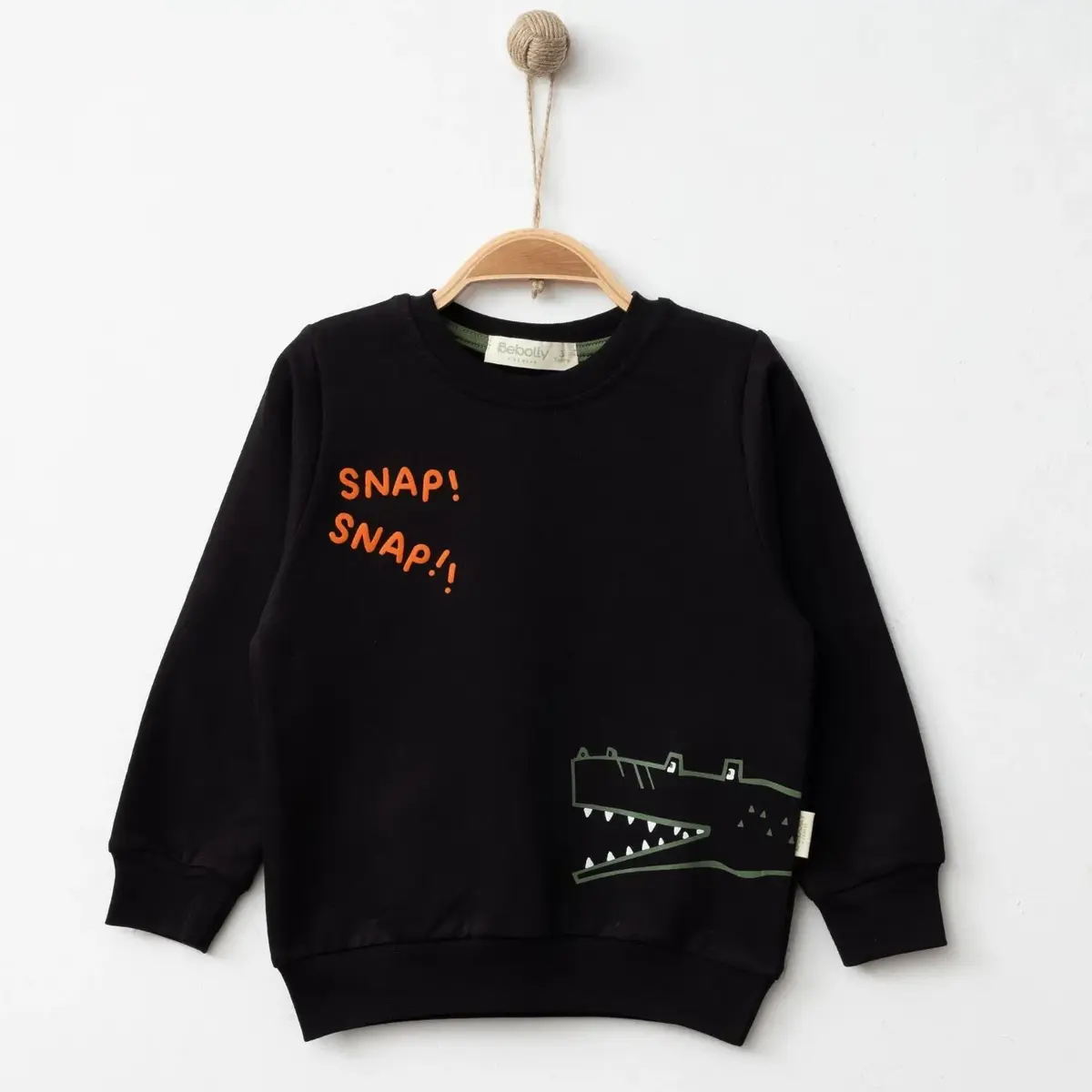 Hira Sweatshirt Snap Baskılı Siyah