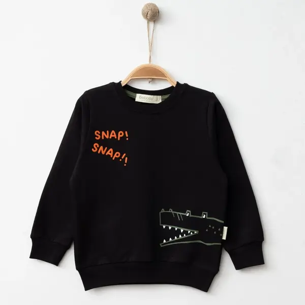 Hira Sweatshirt Snap Baskılı Siyah