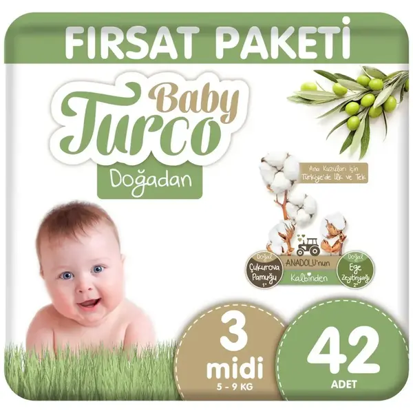 Baby Turco Doğadan Bebek Bezi 3 Beden Midi 42li Fırsat Paketi
