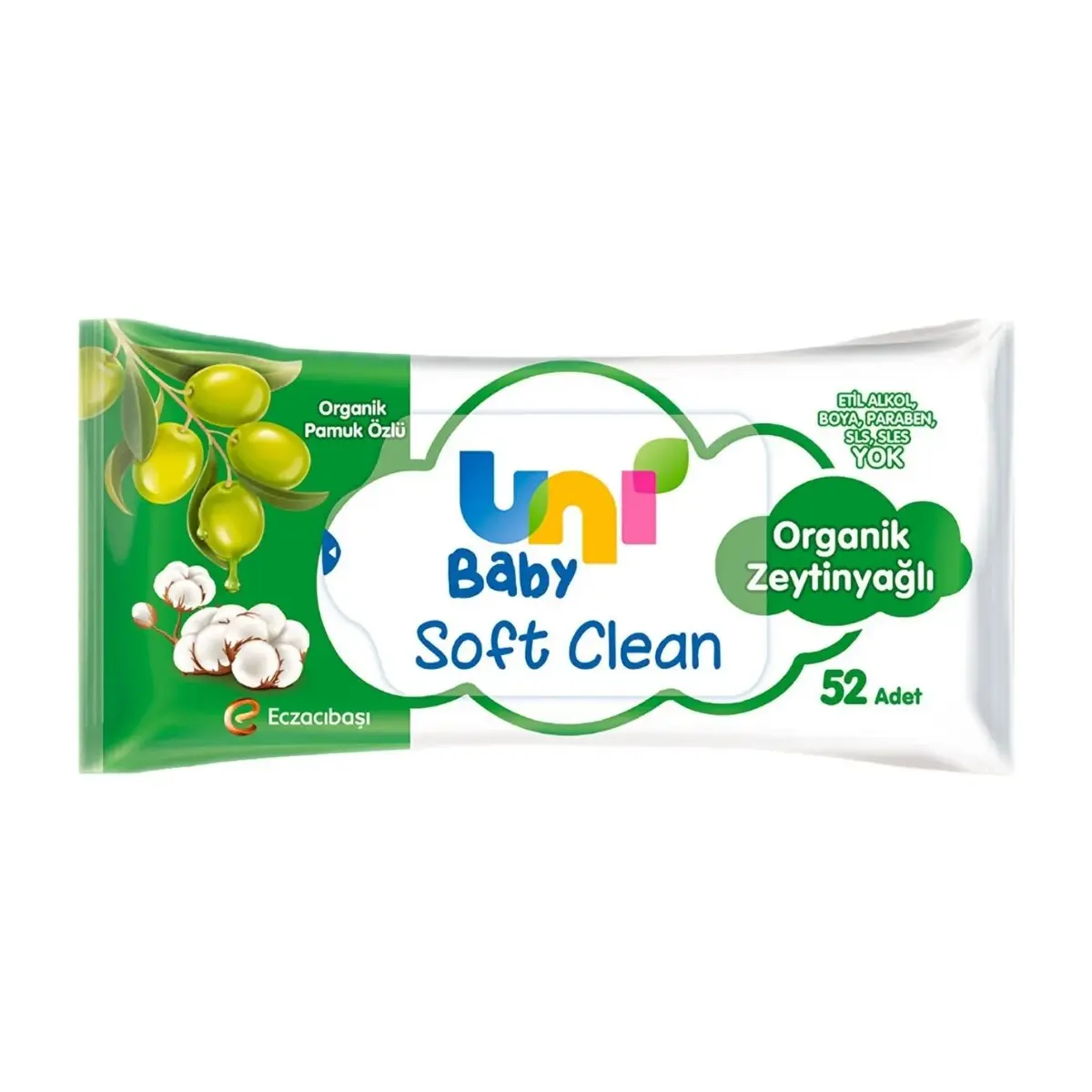 Uni Baby Soft Clean Organik Pamuk Özlü ve Organik Zeytinyağlı 12x52li