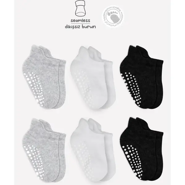 Bibaby Çorap Sneakers Bistyle 6lı Kaymaz Penye Gri