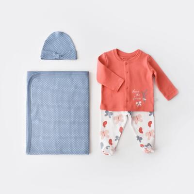 Bibaby Organk Zıbın Takımı Battaniyeli Tüllü Wild Flowers Spring Blue