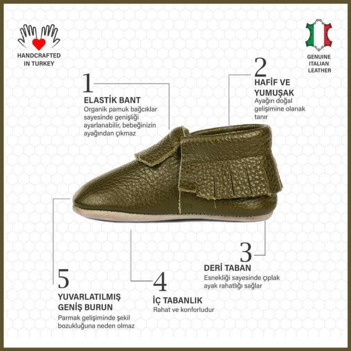 Ella Bonna Bebek Ayakkabısı Hakiki Deri Haki