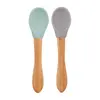 OiOi Silikon Mama Kaşığı 2li Bambu Saplı 9+ Ay River Green - Powder Grey