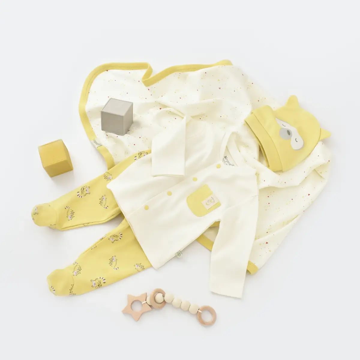 Bibaby Organik Zıbın Takımı Battaniyeli Tüllü Baby Racoon Lemon Grass Vanilla Ice