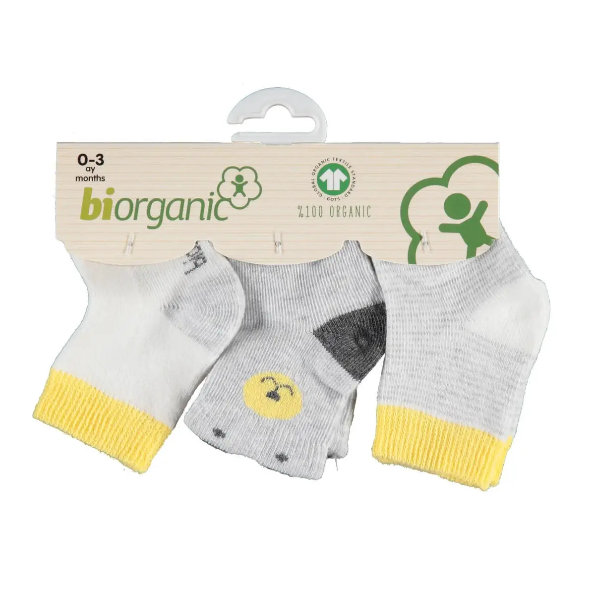 Bibaby Organik Çorap Soket 3lü Cute Bear Gri - Sarı Bibaby Organik Çorap Soket 3lü Cute Bear Gri - Sarı