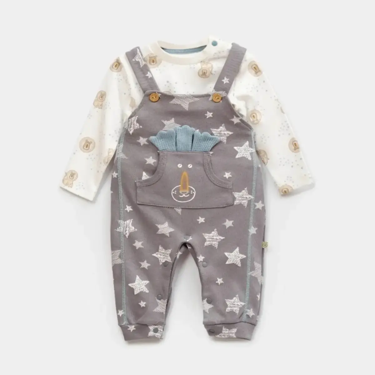 Bibaby Organik Salopet Brave Lion Ekru - Turkuaz