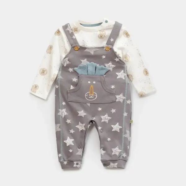 Bibaby Organik Salopet Brave Lion Ekru - Turkuaz