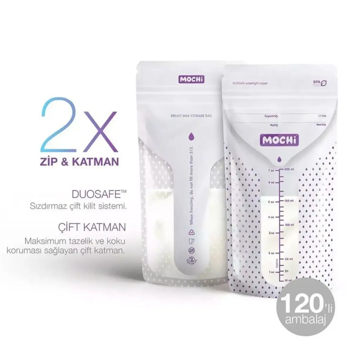Mochi Anne Sütü Saklama Poşeti 200 ml 120li