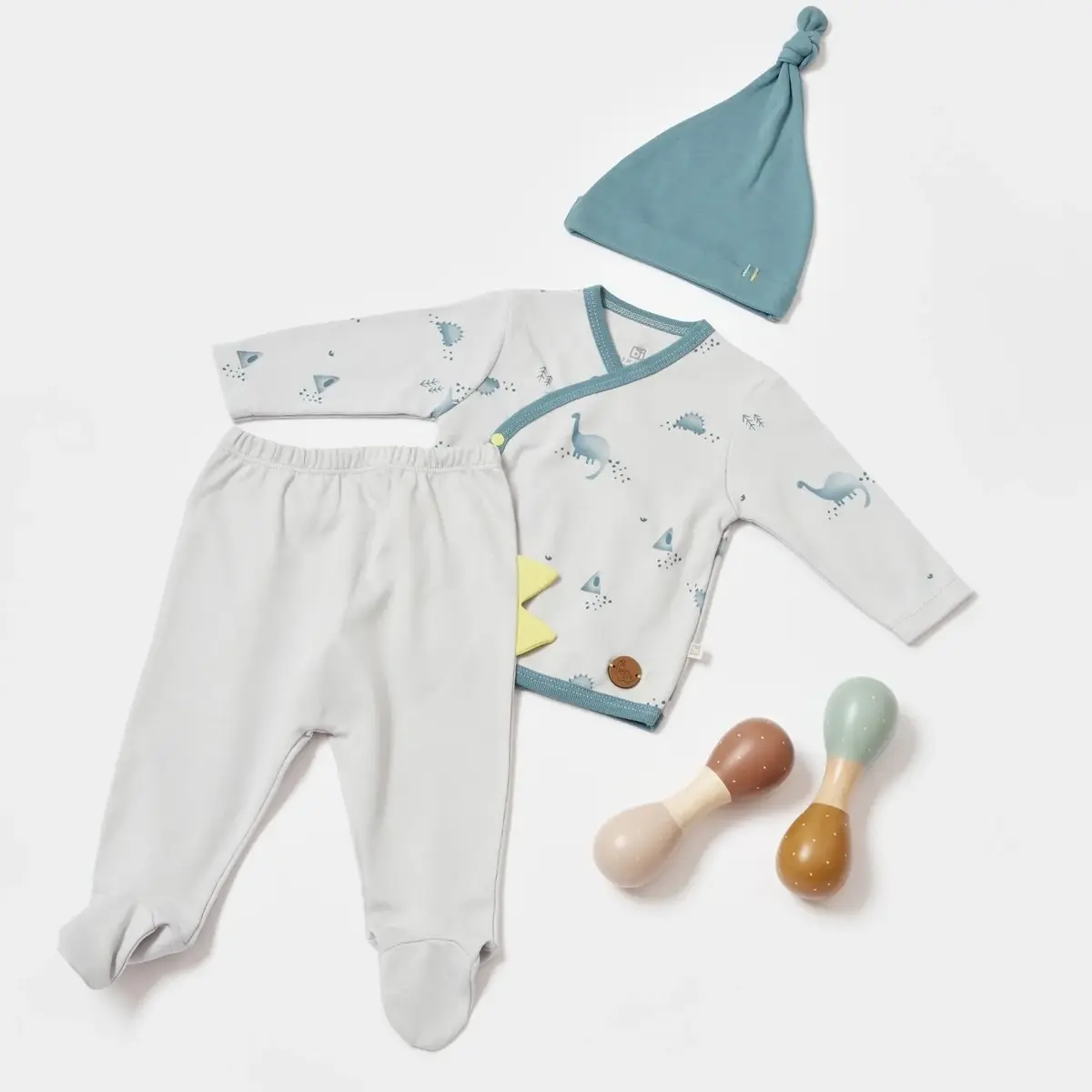 Bibaby Zıbın Takımı 3lü My Little Dinosaur Gri - Petrol