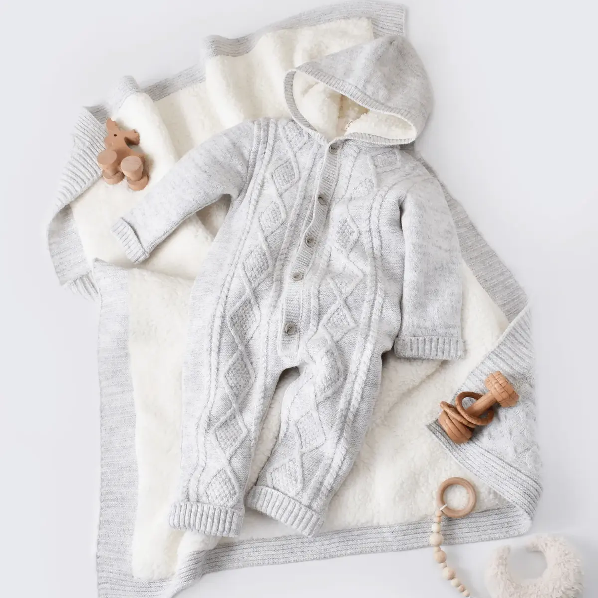 Bibaby Tulum Triko Welsoft Desenli Gri