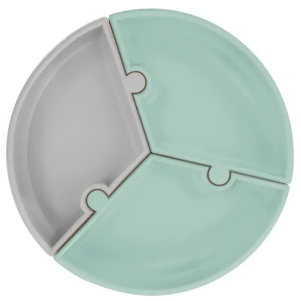 OiOi Puzzle Vakumlu Mama Tabağı River Green -  Powder Grey