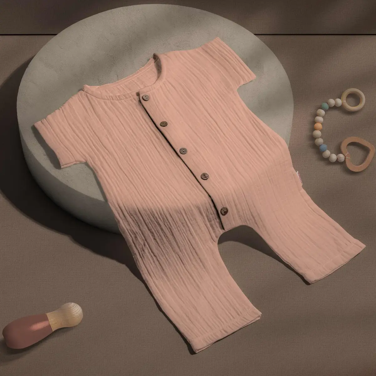 Tiffany Tulum Kısa Kol Çift Kat Müslin Pudra Tiffany Tulum Kısa Kol Çift Kat Müslin Pudra