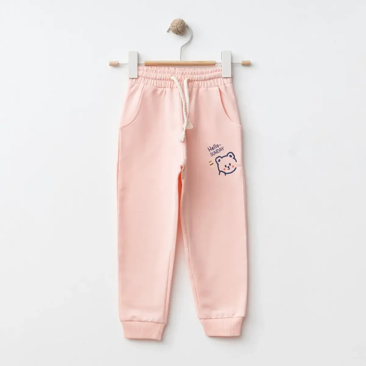 Bebolly Eşofman Altı Hello Sunday Ayıcıklı Baskılı Pudra