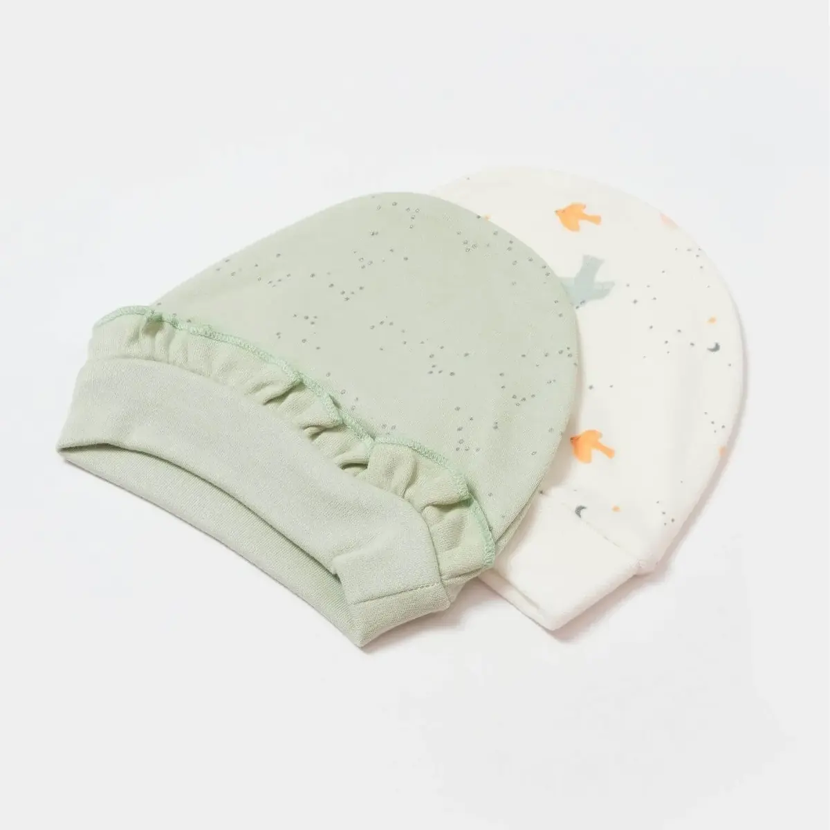 Bibaby Organik Şapka 2li Tiny Birds Ekru - Yeşil