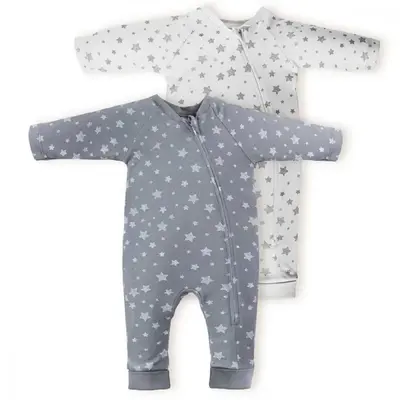 BabyCosy Organik Tulum 2li Fermuarlı Gri - Beyaz