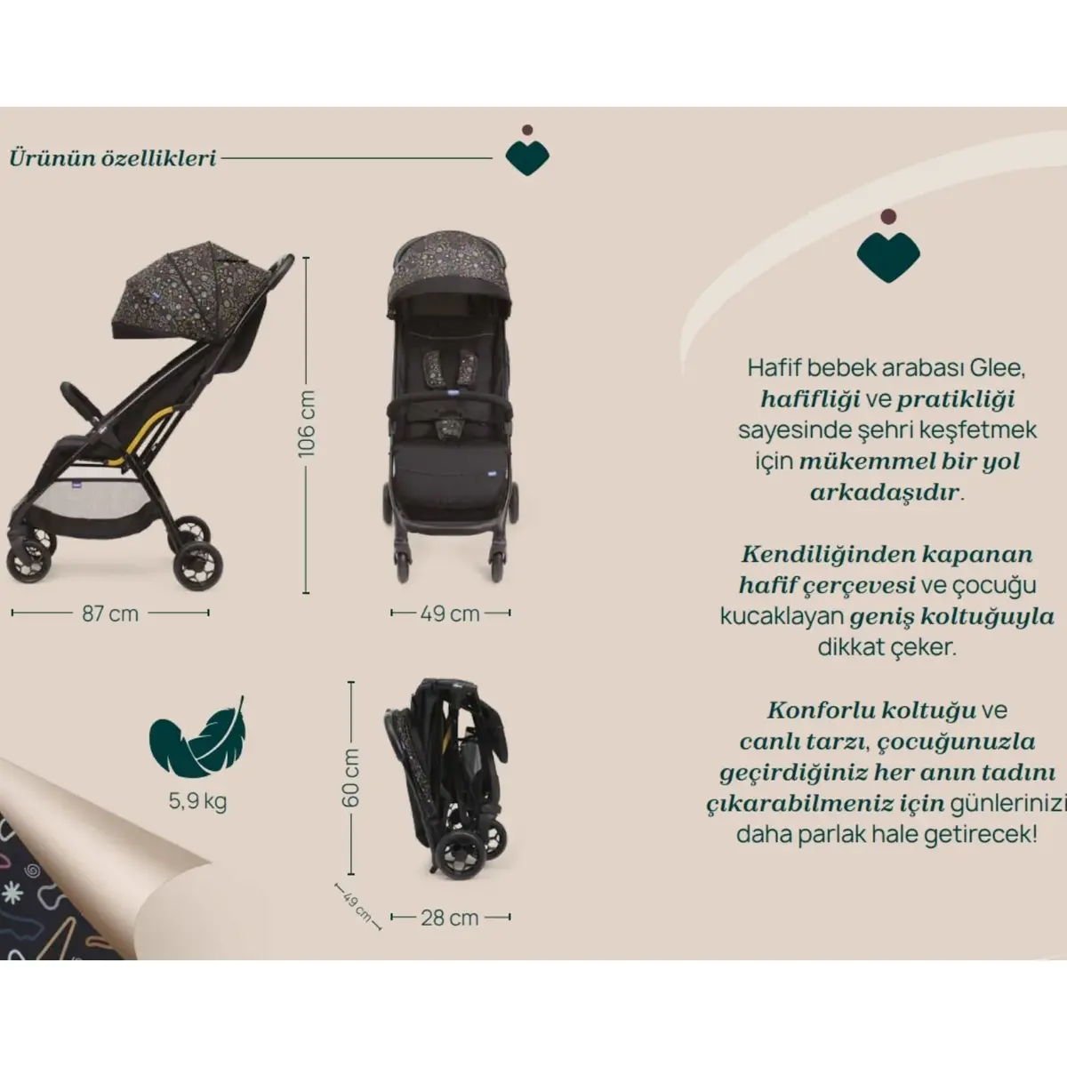 Chicco Glee Kabin Bebek Arabası Playful Black