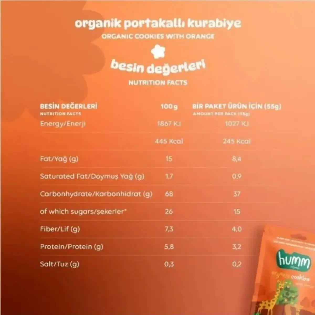Humm Organic Vegan Portakallı Kurabiye 55 gr