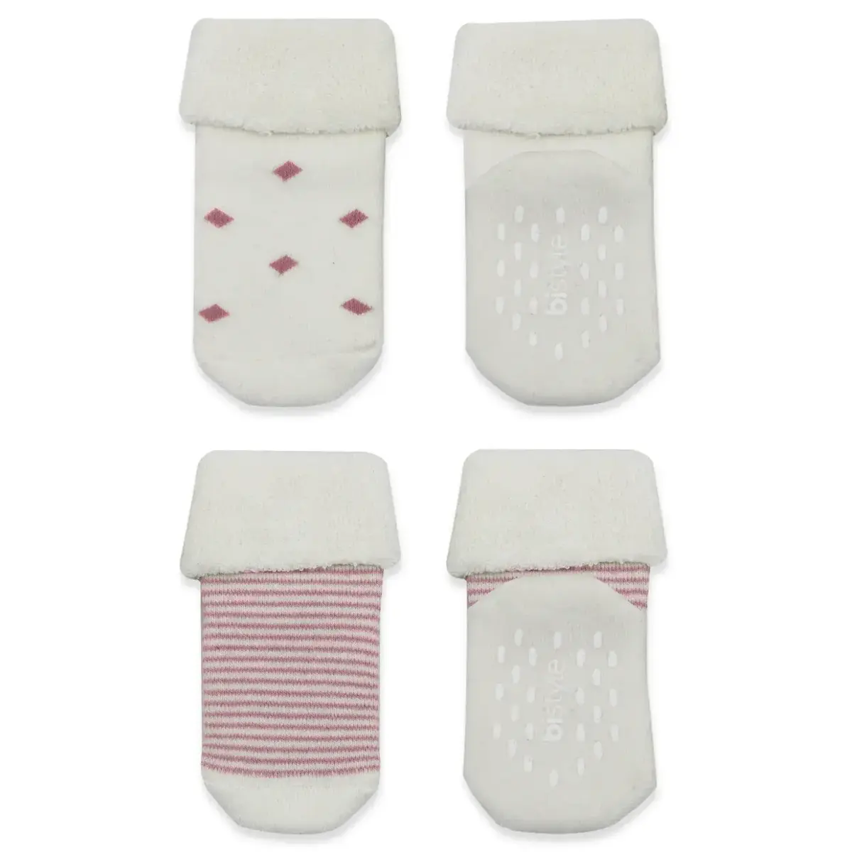 Bistyle Organik Çorap Soket Havlu 2li Kaymaz Çemberli Kıvrık Puanlı  Pudra - Ekru