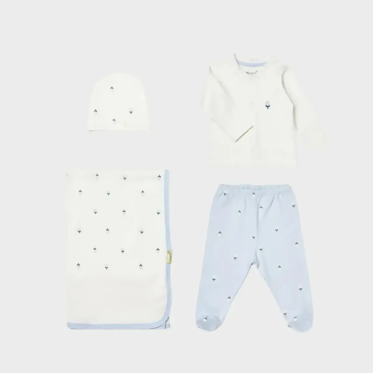 Bibaby Organik Zıbın Takımı 4lü Battaniyeli Love Floral Ekru - Lila