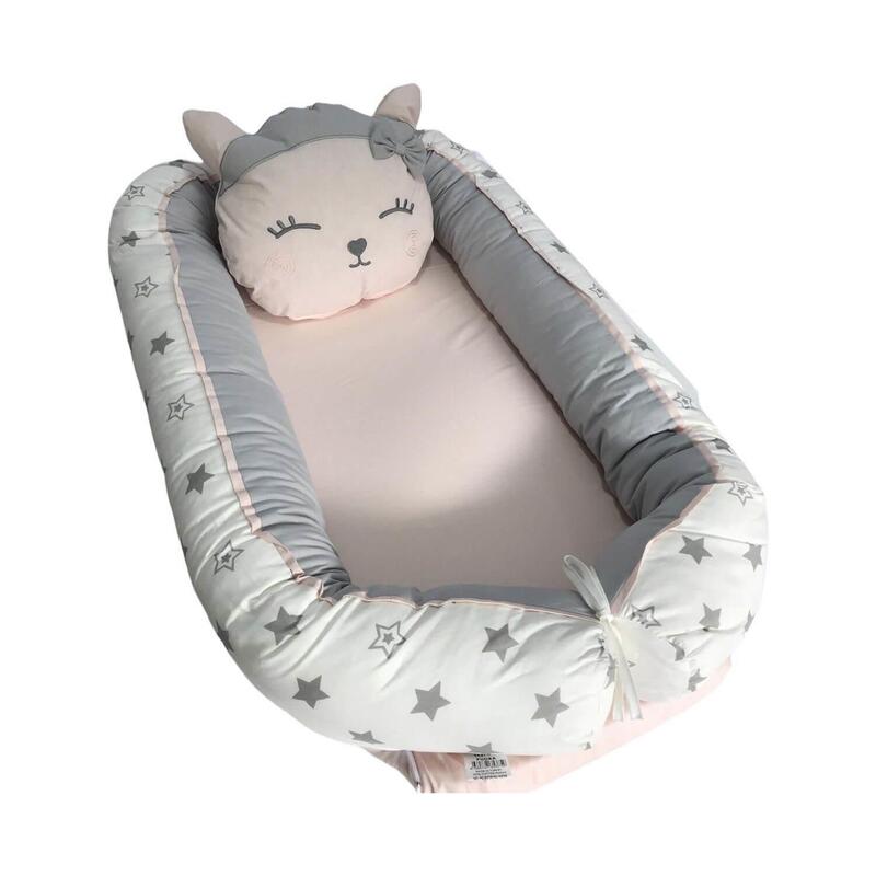 Bibaby Anne & Baba Yanı Yatağı Baby Nest Lüx Cute Cat Pudra