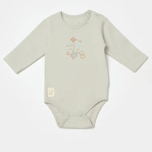 Bibaby Organik Body Uzun Kol Teach Me Kırmızı - Kahverengi - Mint