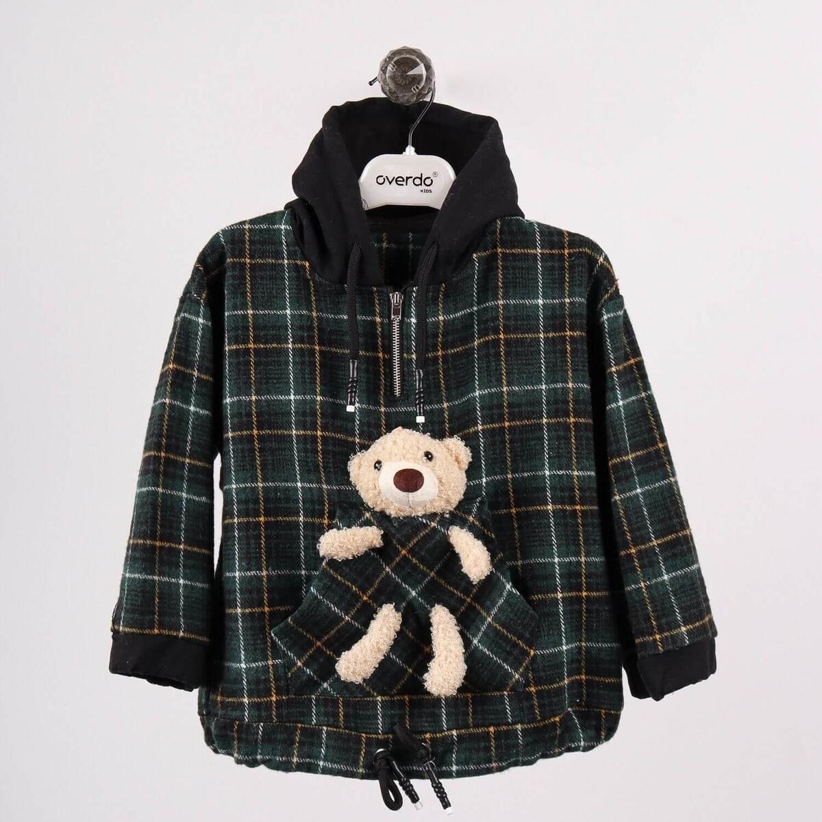 Overdo Sweatshirt Ayıcıklı Ekoseli Yeşil