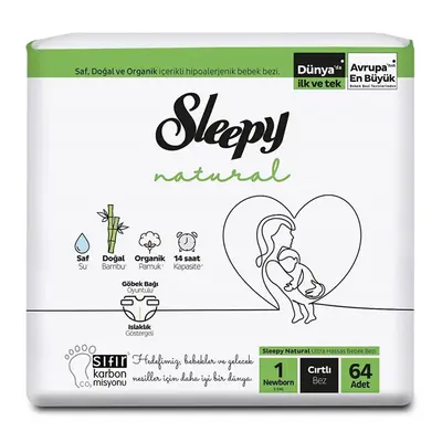 Sleepy Bebek Bezi Natural Yenidoğan 2-5 Kg  64lü Jumbo Paket