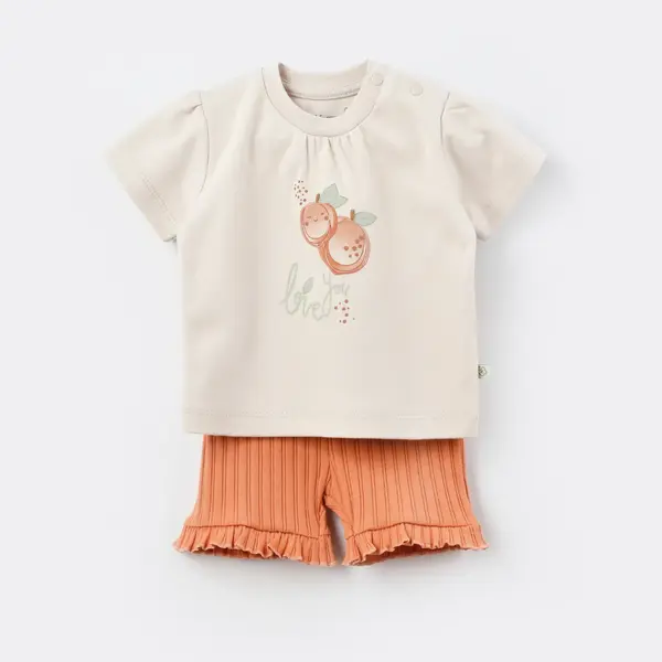 Bibaby Organik 2li Takım Şortlu Summer Fruit Light Cream - Caramel