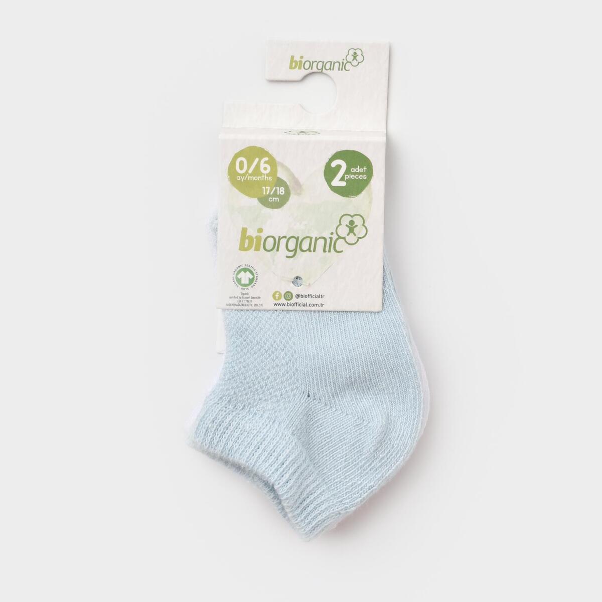Bibaby Organik Çorap Soket 2li Summer Mavi - Beyaz