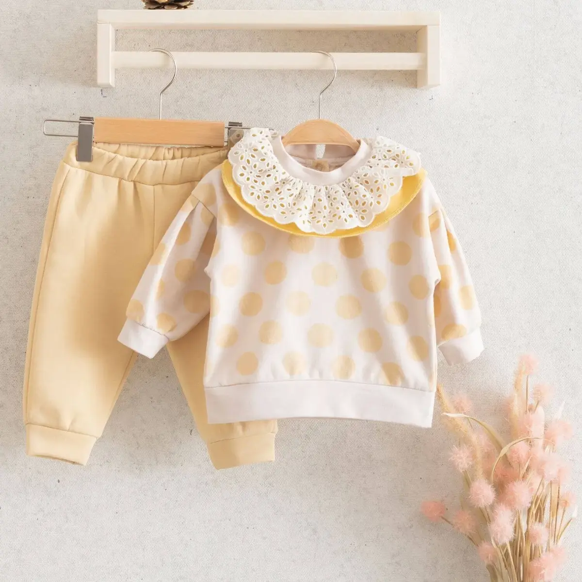 Miomini 2li Takım Yakası Fistolu Puanlı Sarı