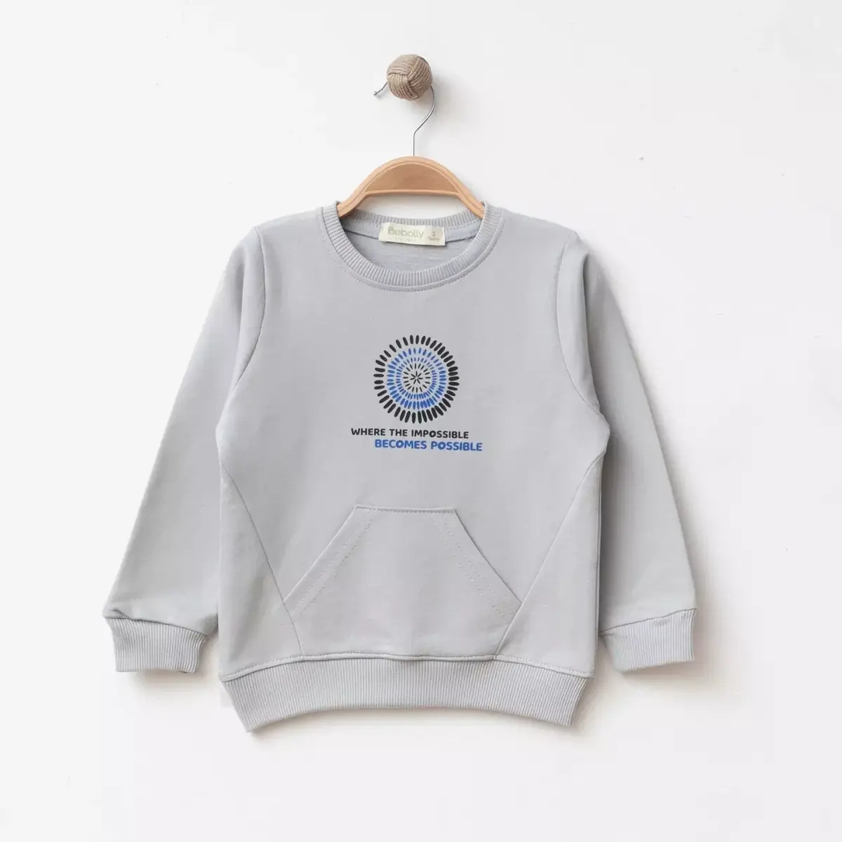 Bebolly Sweartshirt Parçalı Becomes Baskılı Gri