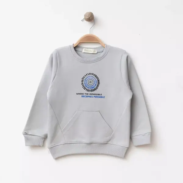 Bebolly Sweartshirt Parçalı Becomes Baskılı Gri