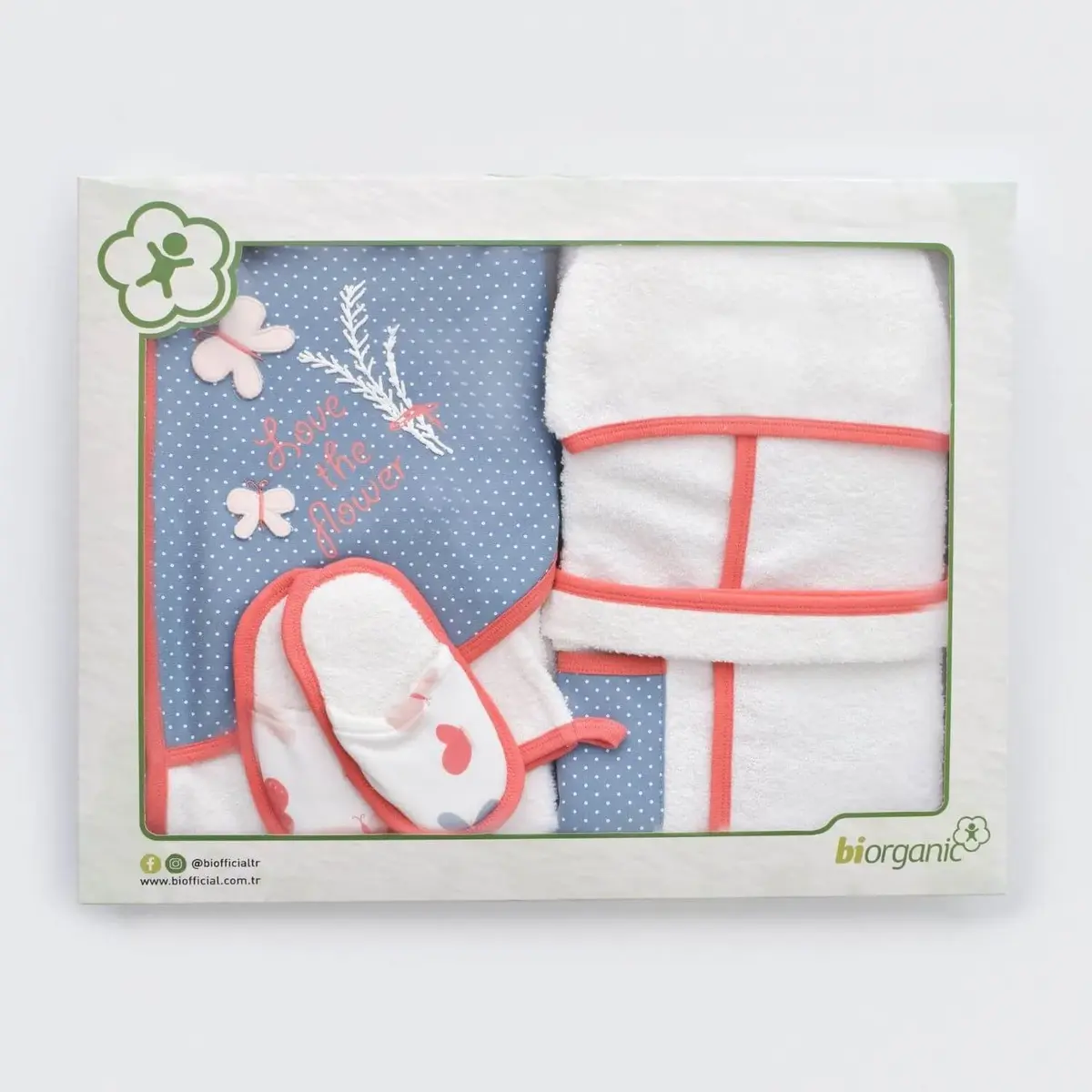 Bibaby Organik Bornoz Takımı Wild Flowers Coral
