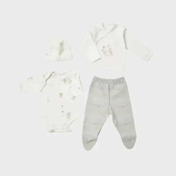 Bibaby Organik Zıbın Takımı 4lü Penguin Club Prematüre Ekru - Gri