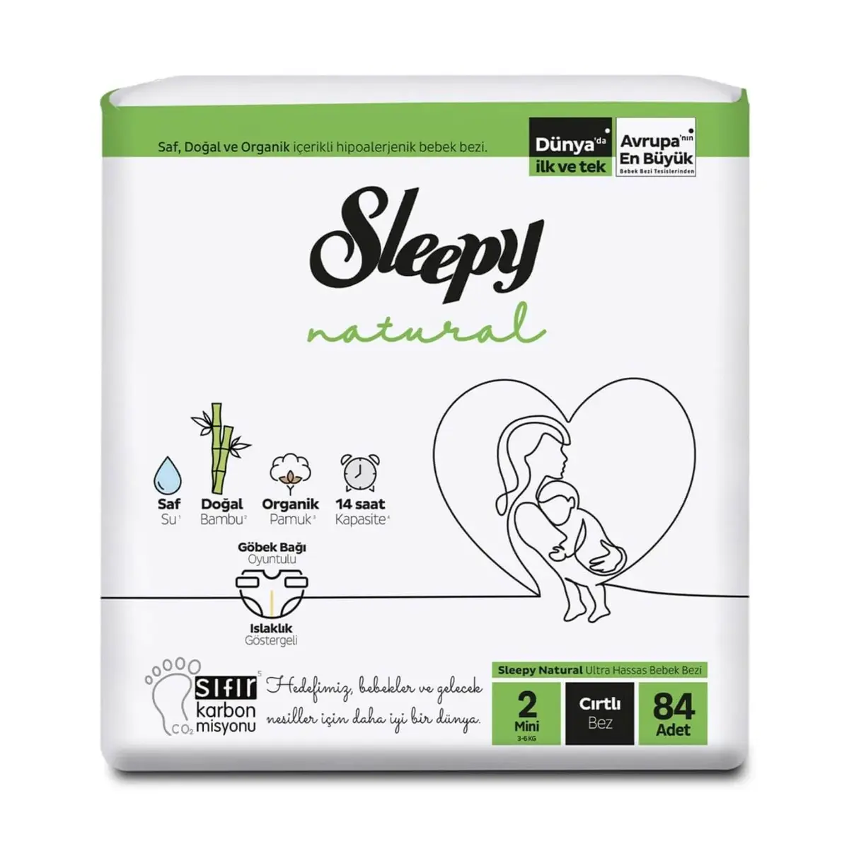 Sleepy Natural Bebek Bezi 2 Beden Mini 3-6 Kg 84lü Jumbo Paket