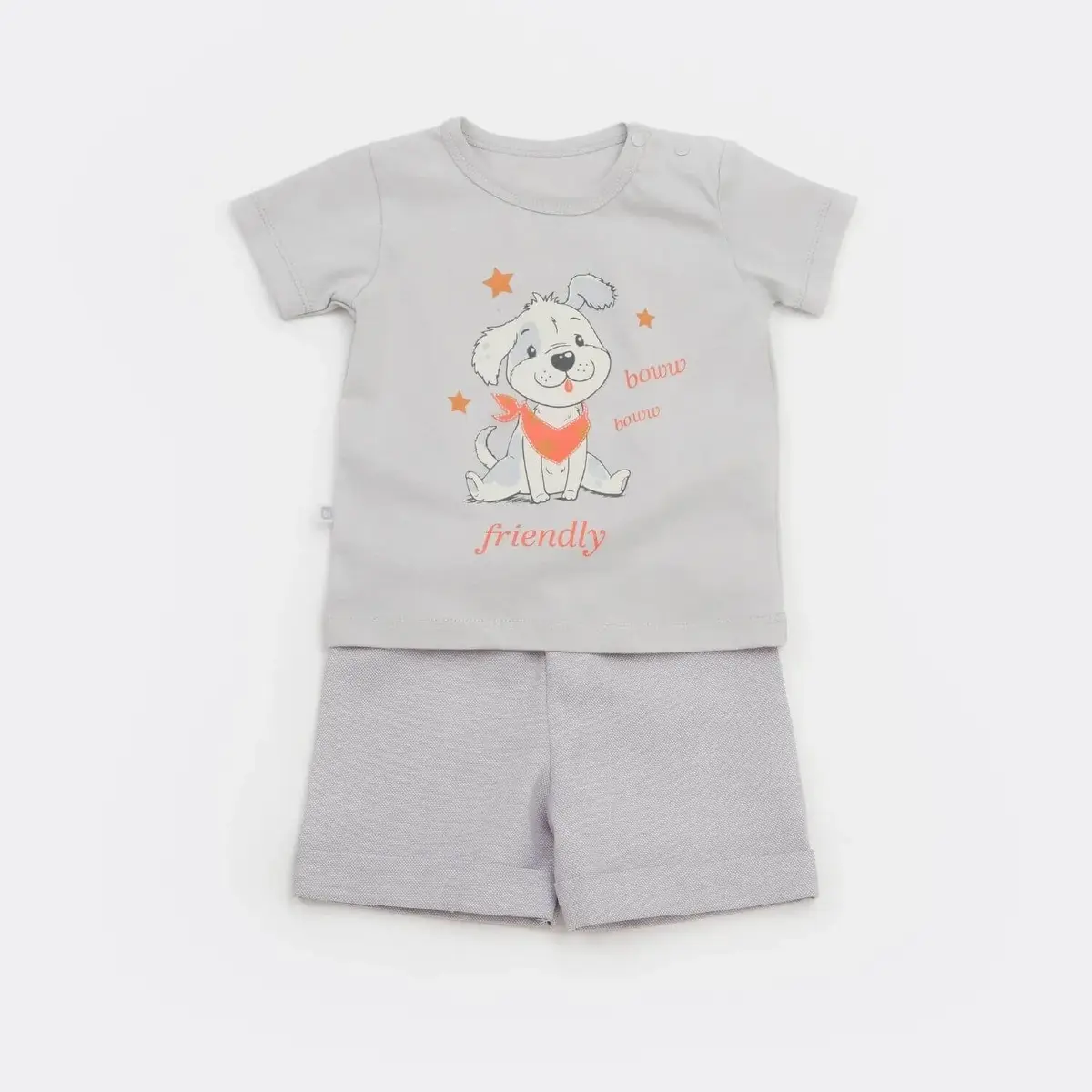 Bibaby 2Li Takım Şortlu Bow Dog Beyaz