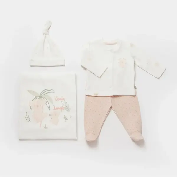 Bibaby Organik Hastane Çıkışı 4lü Battaniyeli Koala Jungle Pembe