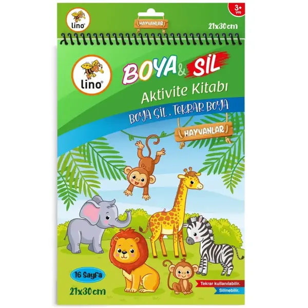 Lino Boya Sil Aktivite Boyama Kitabı Hayvanlar (Silinebilir)
