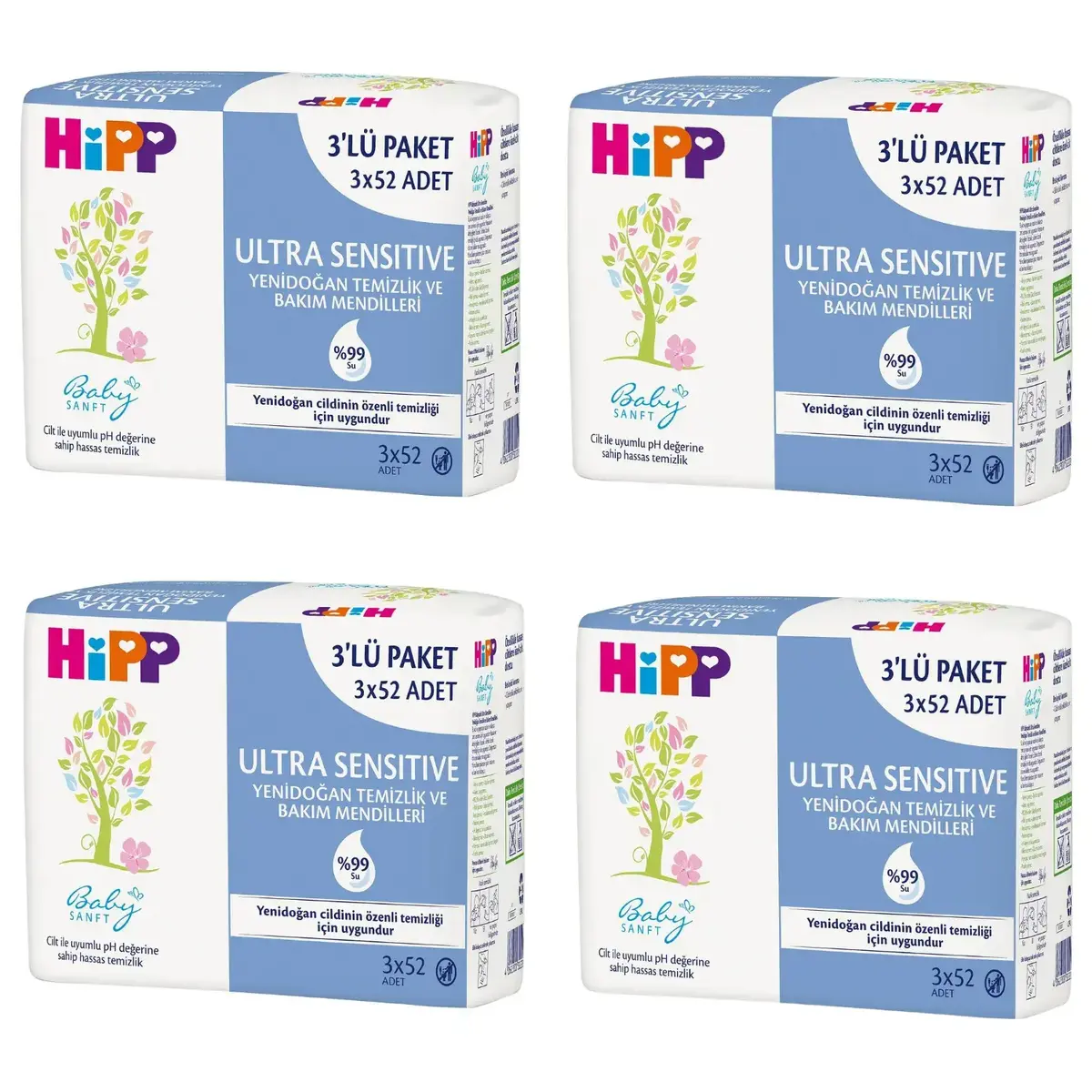 Hipp Ultra Sensitive Yenidoğan Temizlik ve Bakım Islak Mendili 12x52li