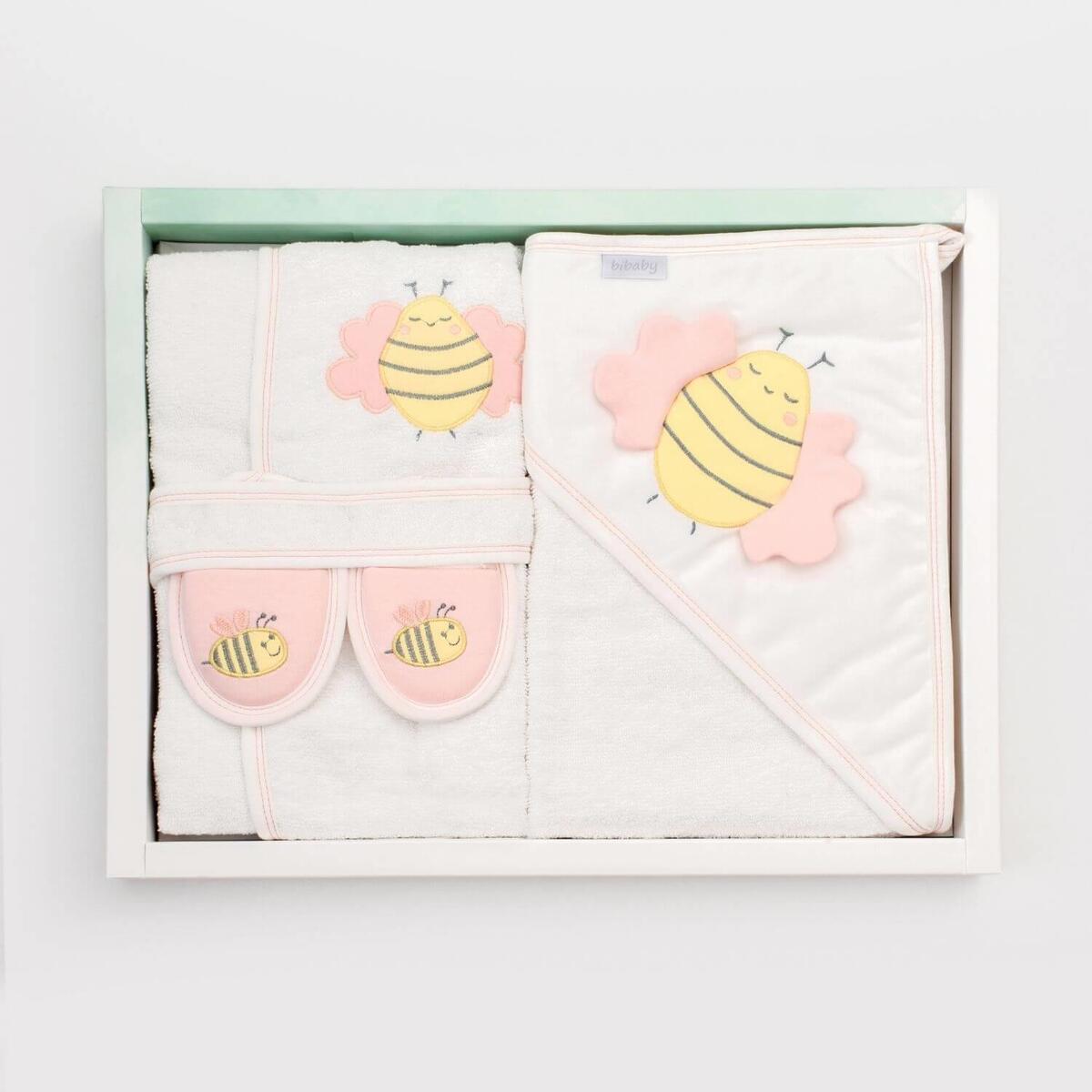 Bibaby Bornoz Takımı Happy Bee Ekru - Pembe