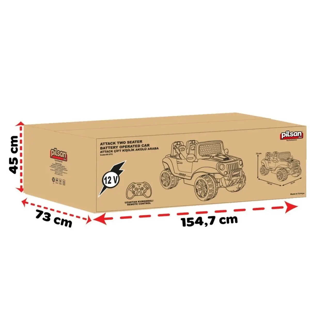Pilsan Attack Çift Kişilik 12 Volt Kumandalı Akülü Araba