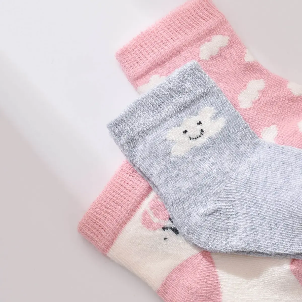 Bibaby Organik Çorap Soket 3lü Cloudy Pembe