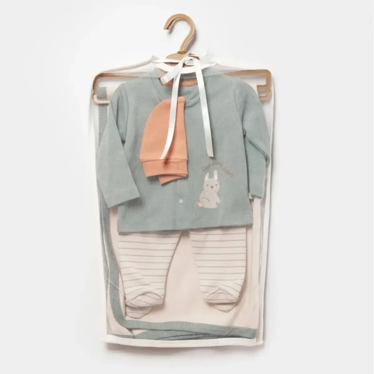 Bibaby Organik Zıbın Takımı Battaniyeli Tüllü Cool Lines Bunny