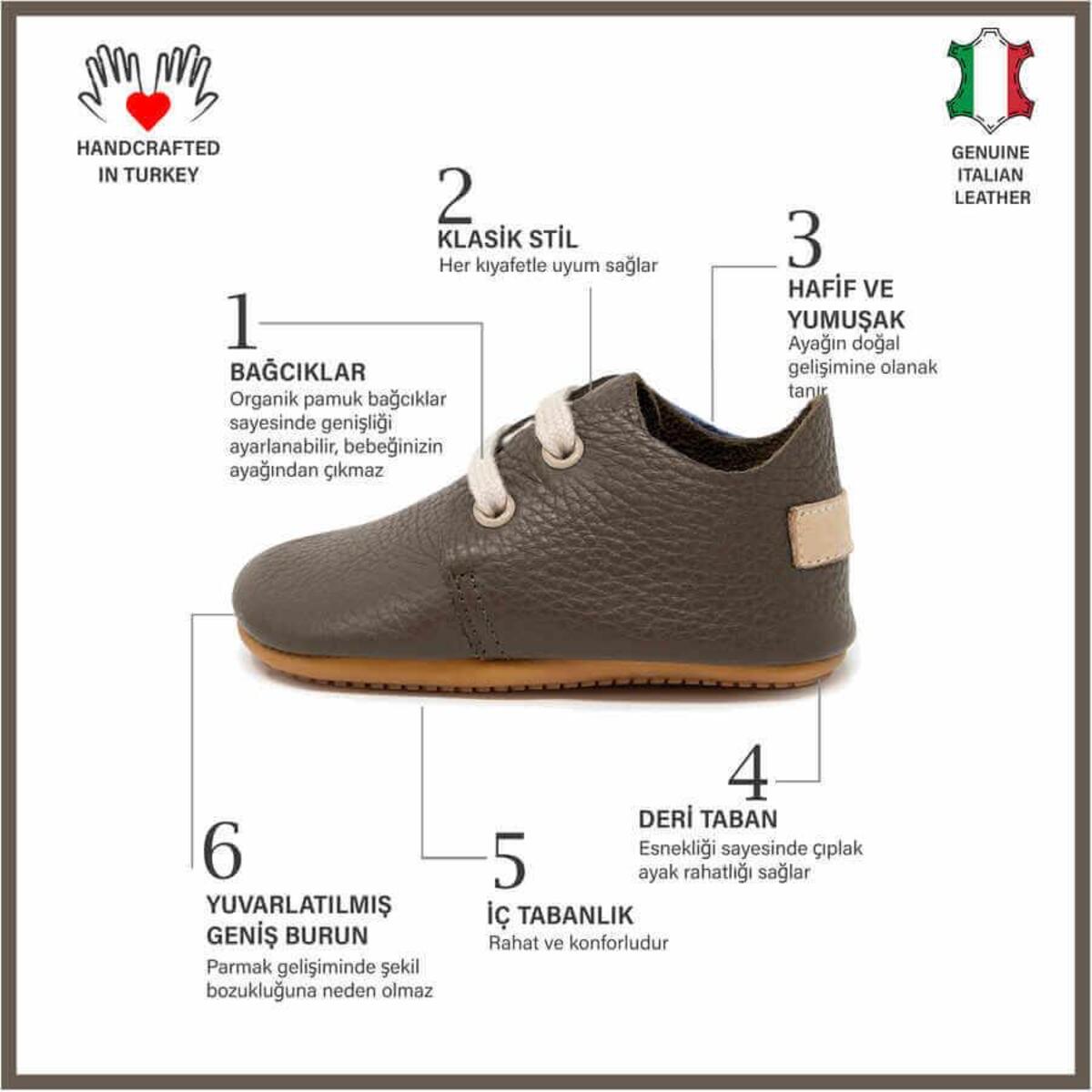 Ella Bonna Bebek Ayakkabısı Hakiki Deri Haki