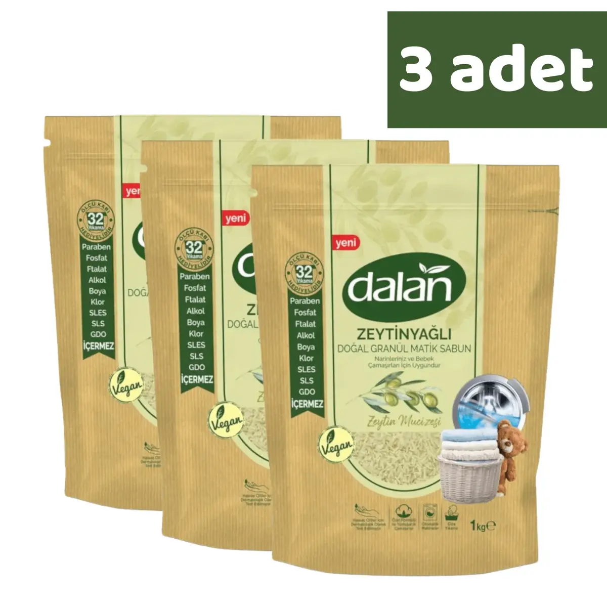 Dalan Doğal Granül Sabun Zeytinyağlı 1000 gr x 3 Adet Dalan Doğal Granül Sabun Zeytinyağlı 1000 gr x 3 Adet
